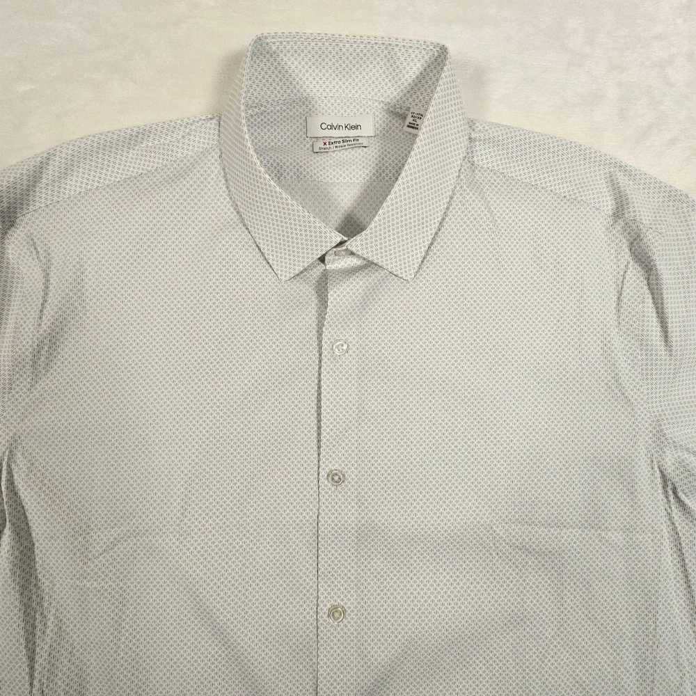 Calvin Klein Extra Slim Dress Shirt Grey‎ Multi Stretch 17-17.5 XL 32-33
